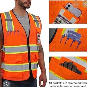 High-Visibility Orange Safety Work Vest with Reflective Stripes; size: 4XL. NWOT